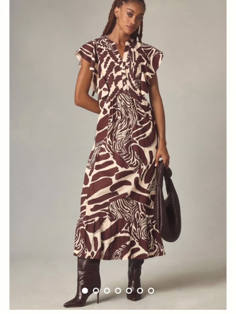Anthropologie Maeve Brown/Pink Cassandra Short Sleeve Ruffle Maxi Dress